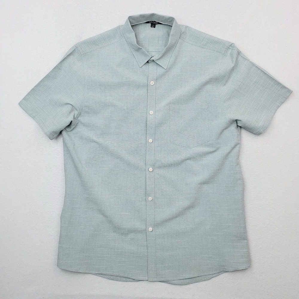 Stoic Shirt Mens Large Green Textured Button Down‎ Stretch Slim Fit Outdoor